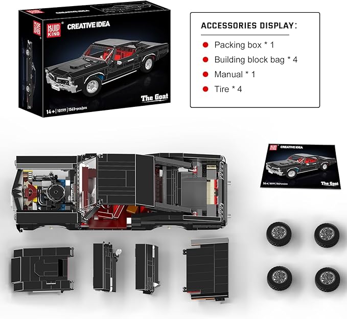 Mould King 10199 Sports Car Building Block Kits, MOC Classic Vintage Car Model Building Sets, Gift for Age 14+/Adult Collections Enthusiasts (1563+ Pieces, Static Version)