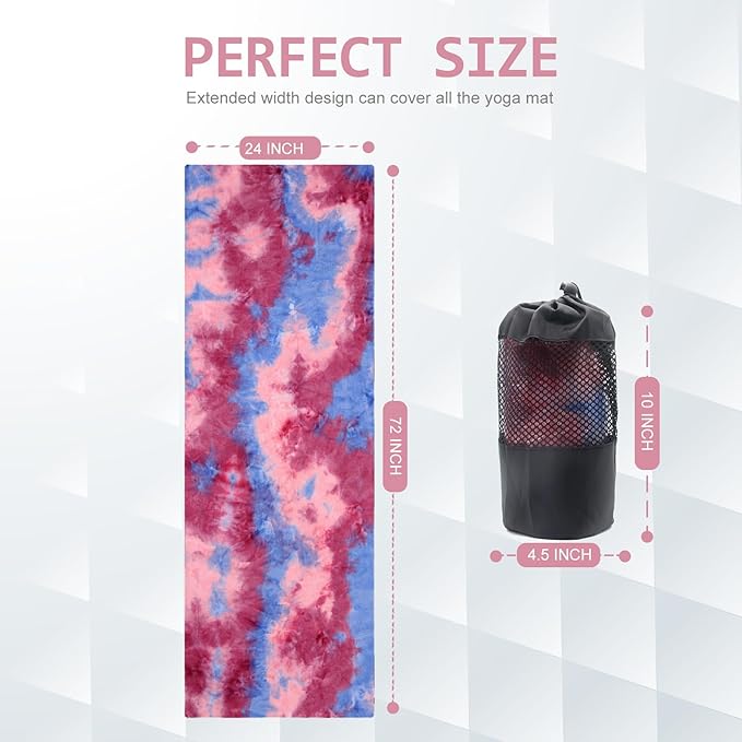 Eunzel 2 Pack Yoga Towel,Hot Yoga Mat Towel with Grip Dots Sweat Absorbent Non-Slip for Hot Yoga, Pilates and Workout 24" x72, Coral Sunrise & Azure Twilight