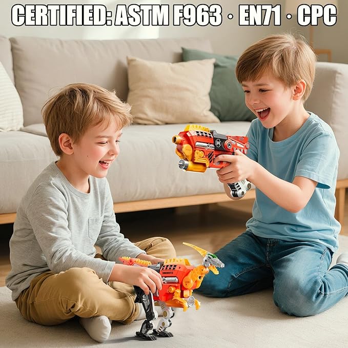 Blaster Toy Gun Transforming Alloy Dinosaur - 2 in 1 Morphing Toy (Gun to Dino), Soft Bullet Toy Blaster Gun with 20 Foam for Indoor Outdoor Shooting Game, Toy Blaster for Kids Boys Girls (V-Dino)