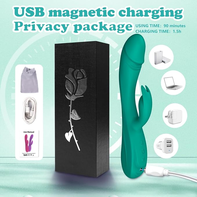 Rabbit G Spot Vibrator Sex Toys, 7 * 7 Vibrating Modes 8.4'' Couple Realistic Vibrators Anal Dildo Wand Adult Toys, Adult Sex Toys for Women and Couples Pleasure (Dark Green)