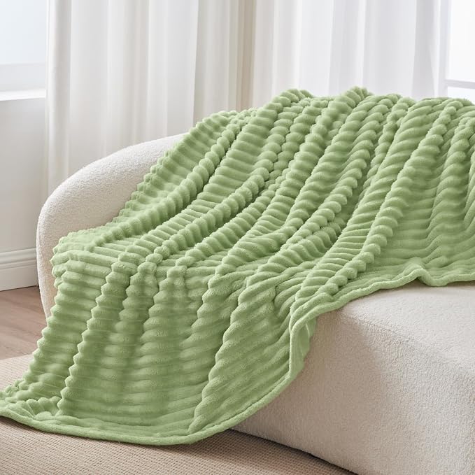 BEDELITE Striped Fleece Throw Blanket, Sage Green, 50"x60" | 300GSM Microfiber Fleece, Soft Cozy, Lightweight Warm, Double-Sided Plush, Machine Washable, Gift, Room Decor, for Couch Sofa