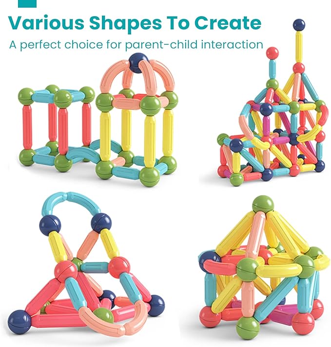 BAKAM Magnetic Building Blocks for Kids Ages 4-8, STEM Construction Toys for Boys and Girls, Large Size Magnetic Sticks and Balls Game Set for Kidโs Early Educational Learning (42PCS)