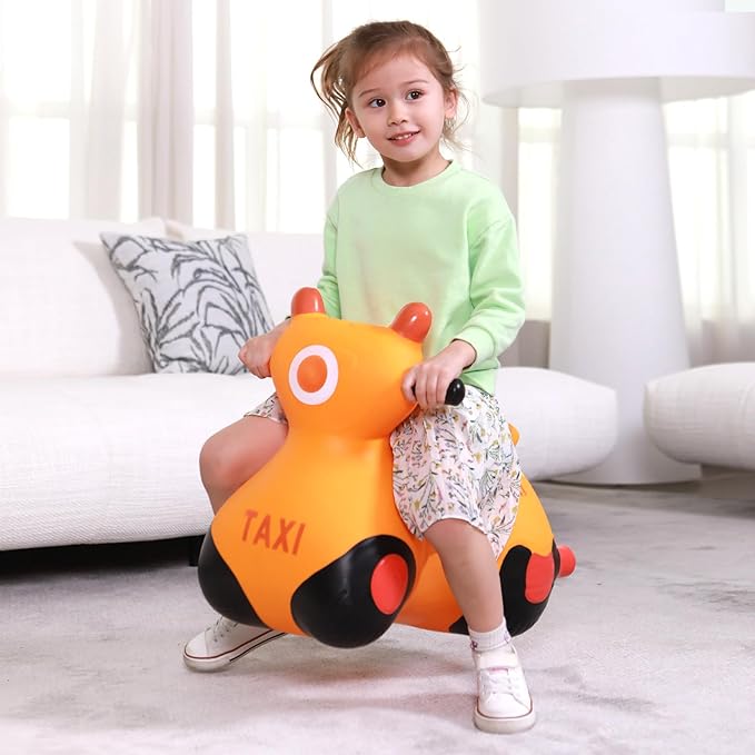 INPANY Kids Bouncy Car Hopper Toys, Toddlers Ride on Car, Inflatable Hopping Toys, Bouncing Buddies, Rubber Bouncer, Outdoor Indoor Birthday Gifts Toy for 2 3 4 Yr Girl Boy, Orange