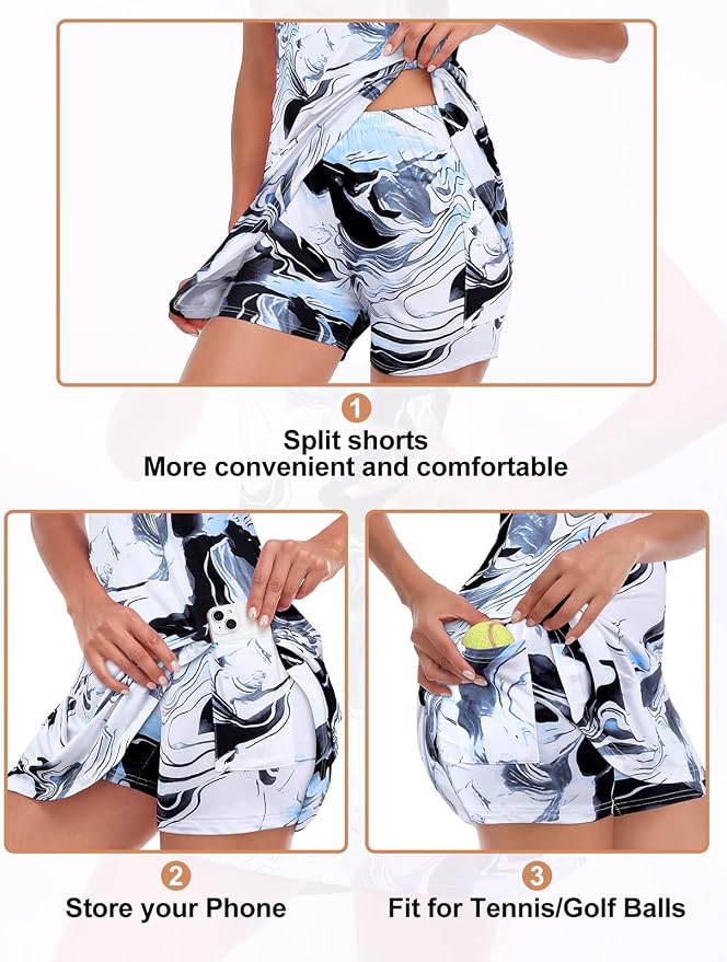 Viracy Tennis Dress for Women Sleeveless Golf Dresses with Shorts and Pockets Ruffle Zip Up Stand Collar Golf Outfits