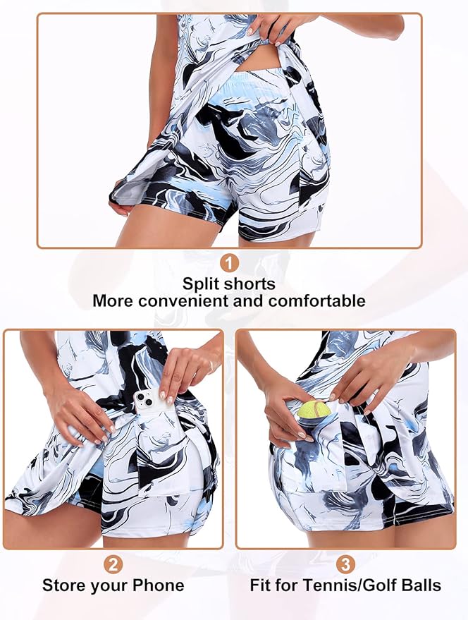 Viracy Tennis Dress for Women Sleeveless Golf Dresses with Shorts and Pockets Ruffle Zip Up Stand Collar Golf Outfits