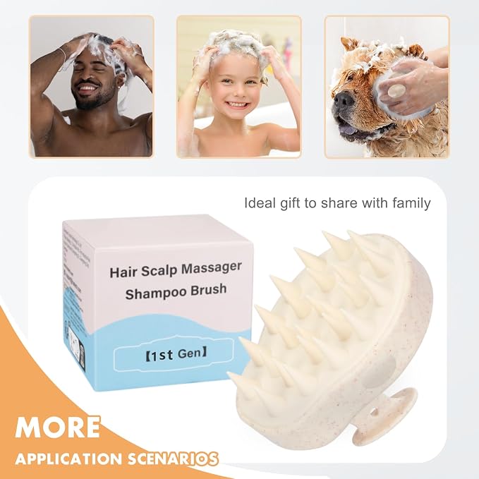 FREATECH Scalp Massager Hair Growth, Scalp Scrubber Shampoo Brush with Soft Silicone Bristles for Dandruff Removal and Hair Care, Wet & Dry Hair Massager Scalp Exfoliator, Beige