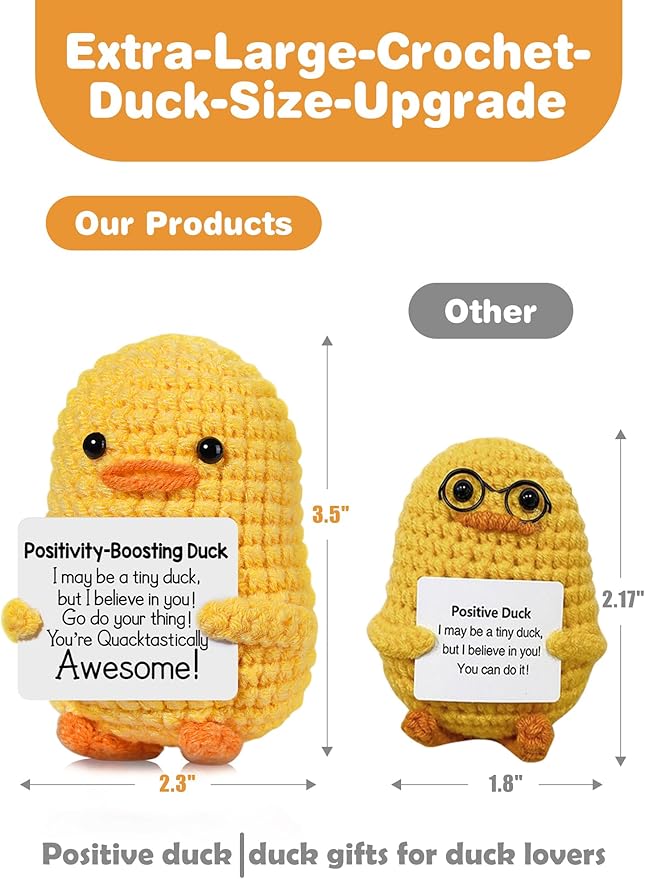 Positive Affirmation Companion Crochet Duck, Inspirational Crochet Animals Stress Anxiety Relief Toys, Handmade Mental Health Gifts for Women Men, Cute Desk Decor for Friends Coworkers Birthday