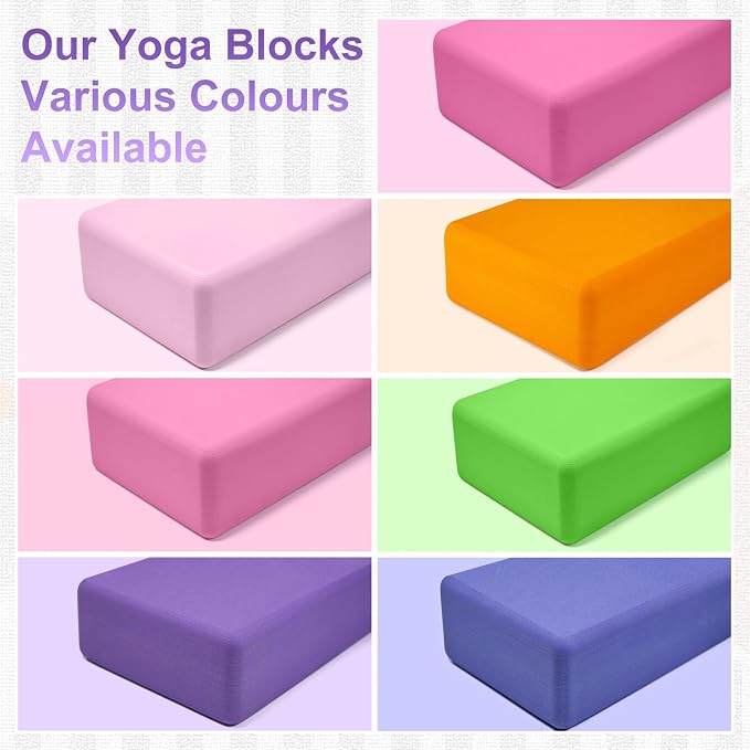 Yoga Blocks 2 Pack, Premium Yoga Brick Foam Blocks to Improve Strength, Flexibility & Balance, Light Weight - Safe and Stable Support for Yoga, Pilates, Meditation & Stretching