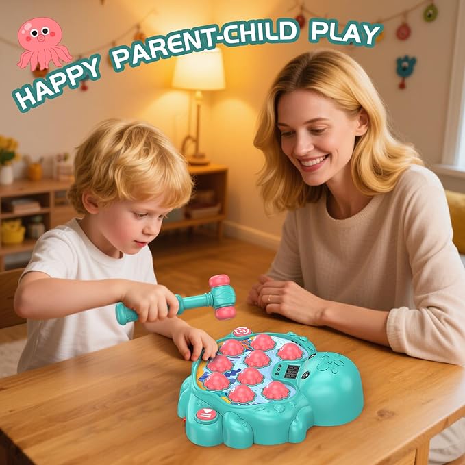 Octopus Vitality Strike Game, Educational Musical Whack-A-Mole Toy with 2 Game Modes, Digital Score Display, Ages 2+ (Multicolored)