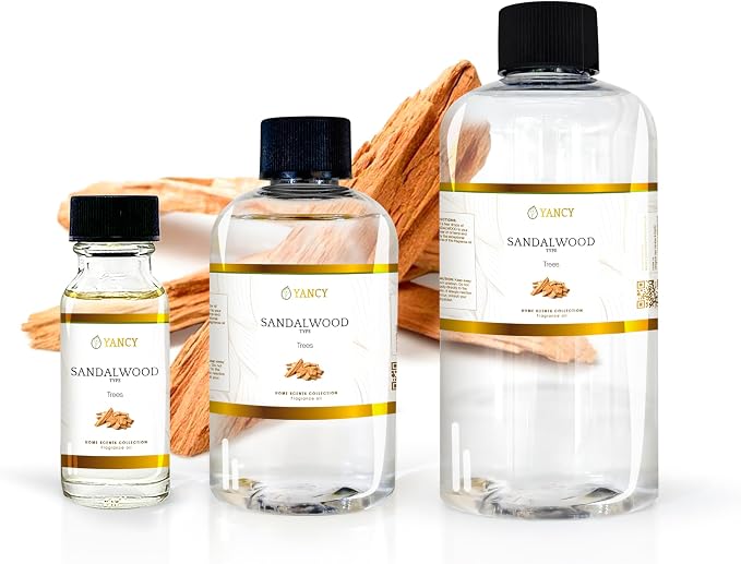YANCY Sandalwood Luxury Collection Fragrance Oil (4 oz), Smooth Woody Scent, Ideal for Diffusers, Oil Burners & Aroma Lamps, Calming Fragrance for a Centered Space