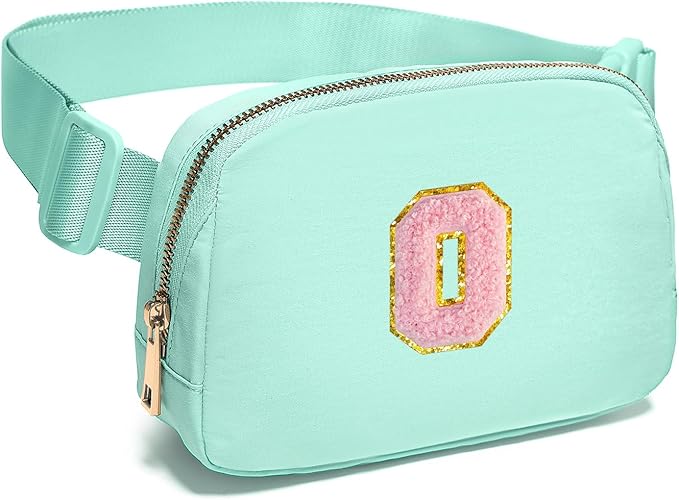 Gitus Belt Bag Fanny Pack Crossbody Bags with Initial Letter Patch Cute Stuff Birthday Gifts for Teenager Girls Trendy Preppy Stuff for Teen Girls Cool Stuff for Teens (Mint Green-O)