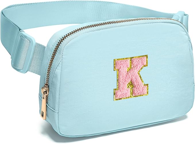 Gitus Gifts for 7 8 9 10 11 Year Old Girls Belt Bag Fanny Pack Crossbody Bags with Initial Letter Patch Birthday Gifts for Daughter Sister Friends Teen girls (Icing Blue-K)