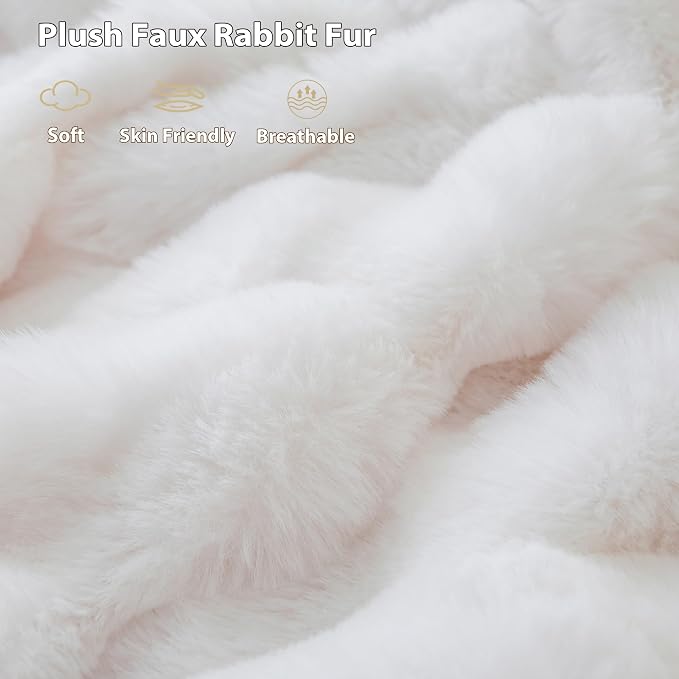 LIFEREVO Luxury Fluffy Faux Rabbit Fur Throw Blanket 50x60, White | Plush Shaggy Bubble Blanket for Bed Couch Sofa Office, Decorative Soft Cute Furry Lap Throw for Kids Teens Adults, Washable