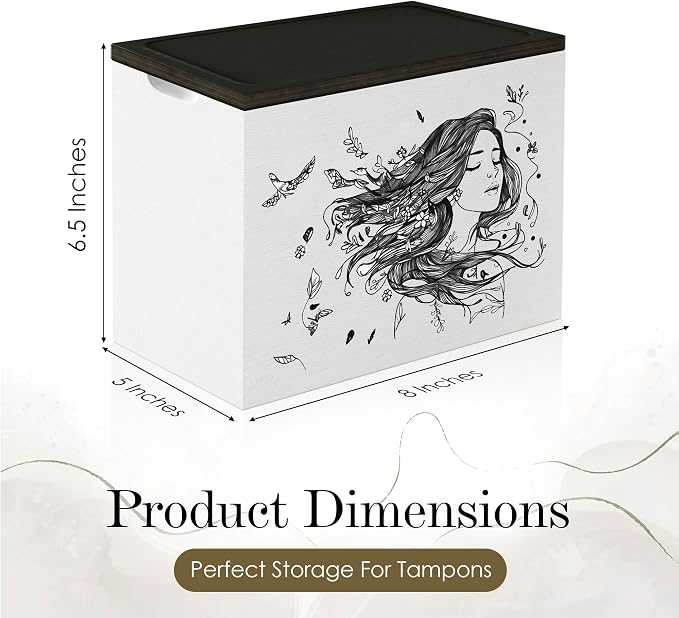 HOTCAN Discreet Wooden Tampon Holder for Bathroom with Built-In Vanity Lid | Feminine Pads Dispenser Organizer for Bathroom Countertop | Compact and Elegant Design | Multiple Mounting Options(Striped)