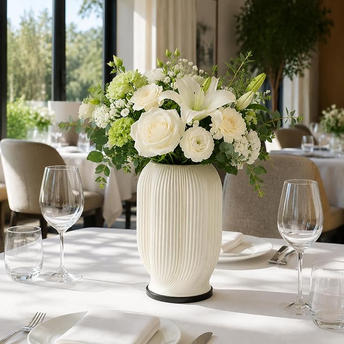 White Vase for Flowers - Small Vase with Lighting 16 Colors for Centerpieces, Modern Vases for Home Decor, Coffee Table, Living Room, Dining Table, Farmhouse, Bedroom (USB Plug in Corded)