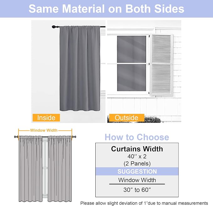 Simplebrand Ava Light Grey Blackout Curtains for Bedroom, 72 Inch Length, 2 Panels, Privacy Thermal Insulated Rod Pocket Curtains for Patio, French Door, W40 x L72 Inch