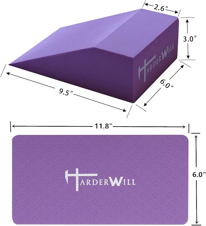 Yoga Foam Wedge Blocks (Pair), Calf Raise Block, Calf Stretcher, Yoga Wrist Support, Balance, Pushup, Fitness, Pilates, Heel Stretcher, Squat Wedge with Gym Bag