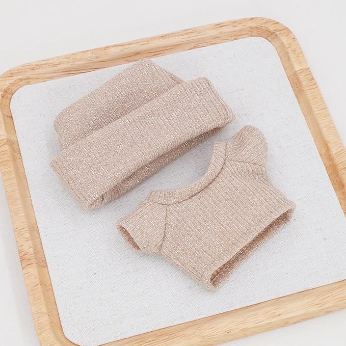 Etistta 17cm Doll Clothes with Hat, Glitter Knit Cap Top Doll Clothes for 17cm Doll Accessories Outfits (Khaki)