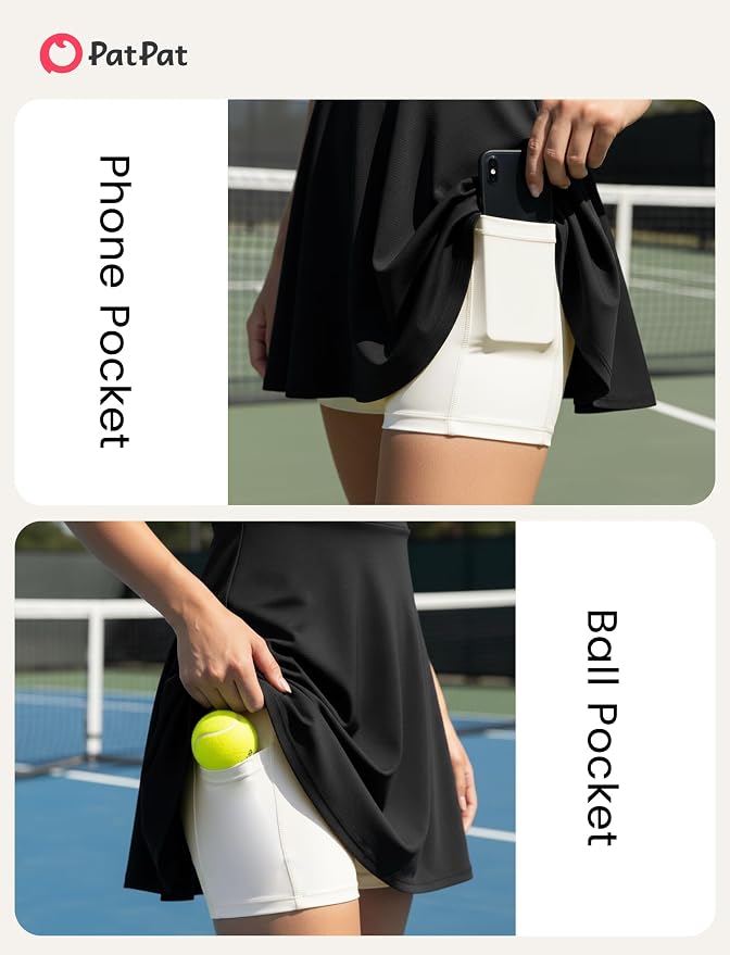 PATPAT Girls Athletic Dress Tennis Summer Outfit with Headband & Shorts | Quick-Dry RapidAir-C Fabric, Lightweight Breathable Golf Dress, Sweat-Wicking 2 Piece sets, Two Hidden Pockets