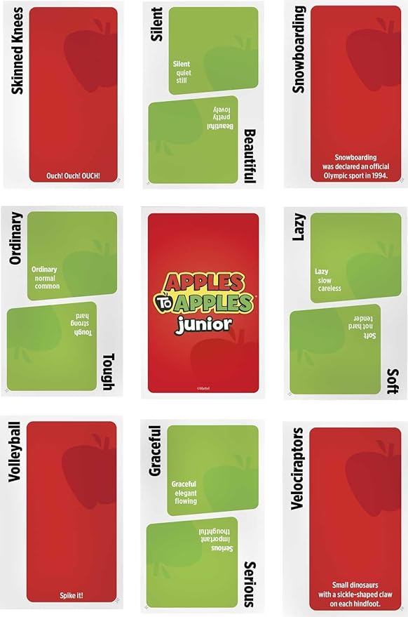 Mattel Games Apples to Apples Junior Kids Game, Card Game for Family Night with Kid-Friendly Words to Make Crazy Combinations