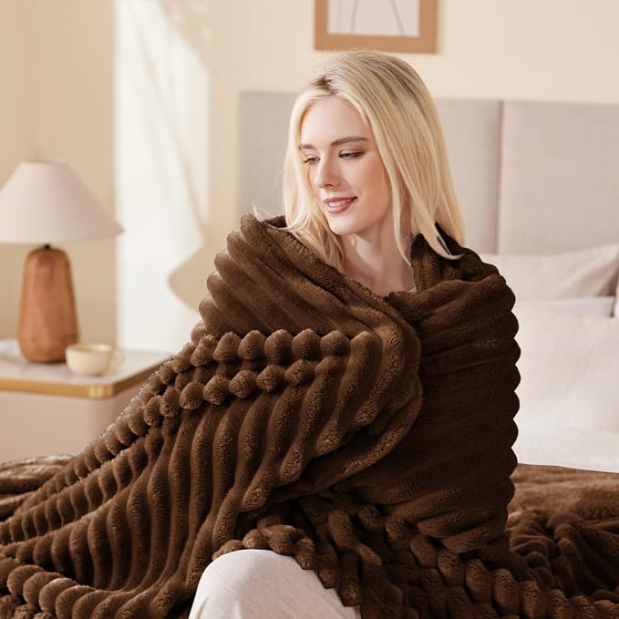 EXQ Home Gentle Soft Fleece Throw Blanket – Cozy Lightweight Blanket for Couch Bed – All-Season Warm Fuzzy Flannel Blanket for Women Mom Her – Gifts for Birthday(90"x108",Brown)