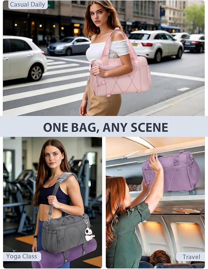 Small Gym Bag for Women with Yoga Mat Holder and Wet Compartment, Mini Gym Duffle Bag Yoga Bag with Water Bottle Pocket for Workout Travel, Black