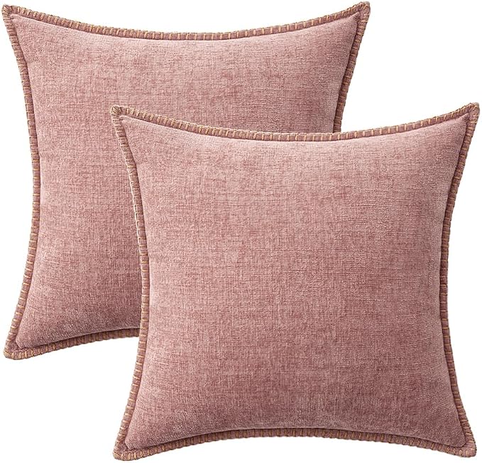 MIULEE Decorative Couch Throw Pillow Covers 18x18 Inch Blush Pink 2 Pack | Farmhouse Pillow Covers with Stitched Edge, Soft Chenille Cushion Cases, for Sofa Bed Living Room Home Decor