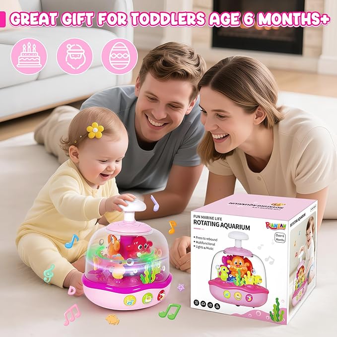 Baby Toys 6-12 Months, Musical Aquarium Infant Toys for 7 8 9 10 11 Months, Early Learning Educational Toy with Sound, Press Glow Spin for Cause and Effect, Christmas Birthday Gifts for Girls