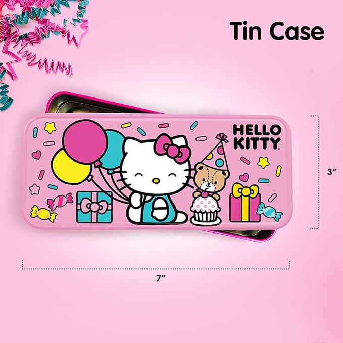 Megatoys Hello Kitty Party Gift Set - Tin Box, Pencil Case, Stickers, Birthday Necklace, Plush, and Hat