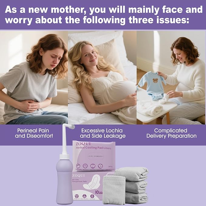 Postpartum Essentials Recovery Kit for New Moms, 16 Pcs Perineal Care Set with Peri Bottle, Disposable Underwear, Postpartum Pads & Cooling Pad Liners, Hospital Bag Essentials