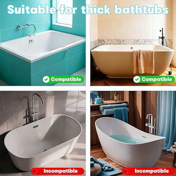 Extra Long White Bathtub Splash Guard Splash Guard Silicone Toy Shelf Holder Prevent Water Spills Kid Bath Tub Accessories (2.6FT, Blue)