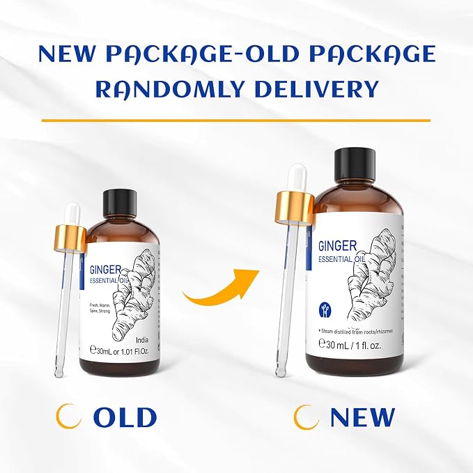 HIQILI 1 Fl Oz Ginger Oil, Ginger Essential Oil for Hair, Massage, Skin - 30ml | Warming Sensation for Body & Joint Comfort, Soothe Tired Muscles, Enjoy a Cozy Calming Space - 30mL / 1.01 fl.oz