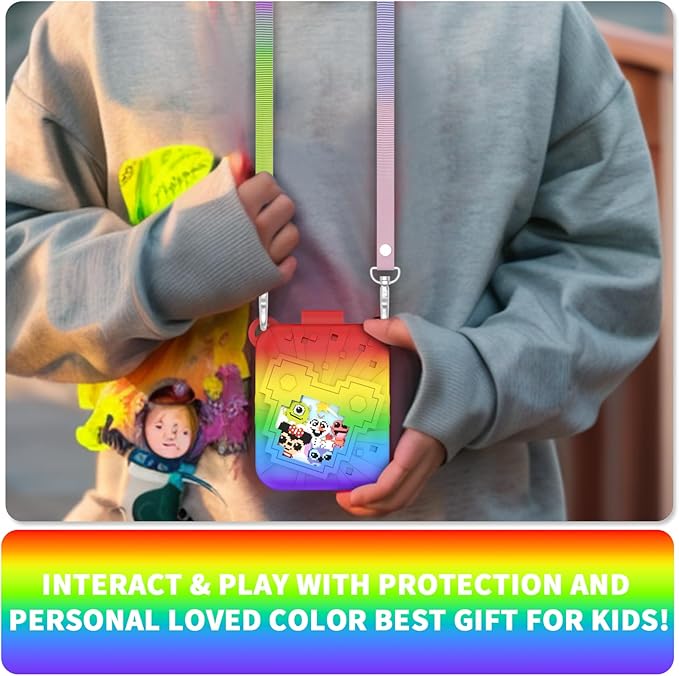 Soft Silicone Case for Bitzee Disney Interactive Toy Digital Pet, Shockproof and Protective Carrying Case for Bitzee Disney Virtual Electronic Pets with Lanyard for Kids (Rainbow)