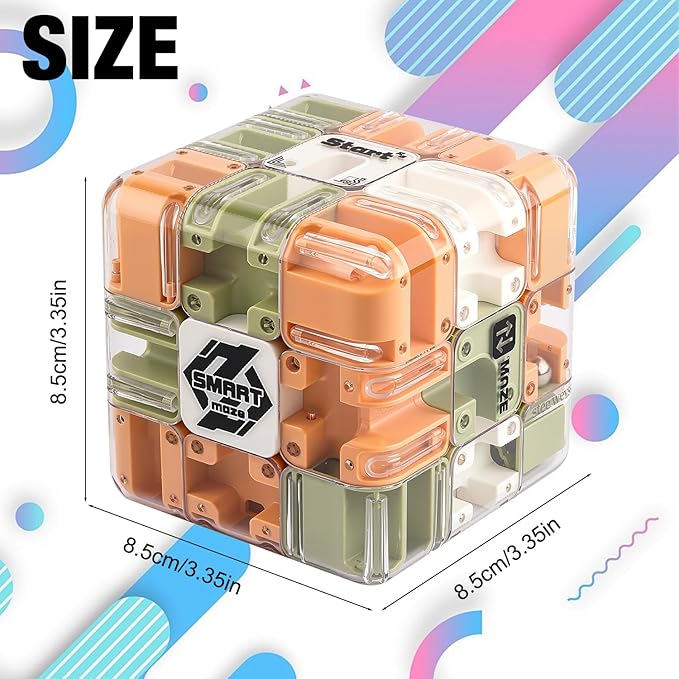 Large 3D Labyrinth Cube Puzzle – Engaging Brain Teaser Toy,3D Labyrinth Stress Balls for Adults, Brain Training Maze Cube, Logic Puzzle Cube for Stress Relief & Focus – Gift for Teens & Adults