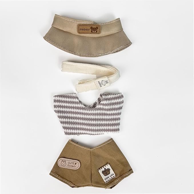 17cm Doll Clothes(NO Doll), Cute Dolls Outfit Accessories with Hat + Top + Pants + Scarf, Small Kawaii Clothes Set for Dolls(Style 16)