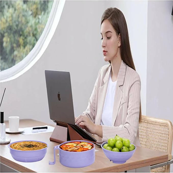OZY Microwave Ramen Bowl,Ramen Noodle Cooker with Spoon Chopsticks Fork,Ramen Cooker with Handles,College Dorm Room Essentials,BPA-Free (Blue)