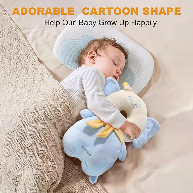 Baby Head Protector Backpack, Adjustable Baby Head Protection Backpack with Baby Knee Pads for Walking & Crawling, Soft, Breathable and Wearing Safety Baby Head Protector - Blue Elephant