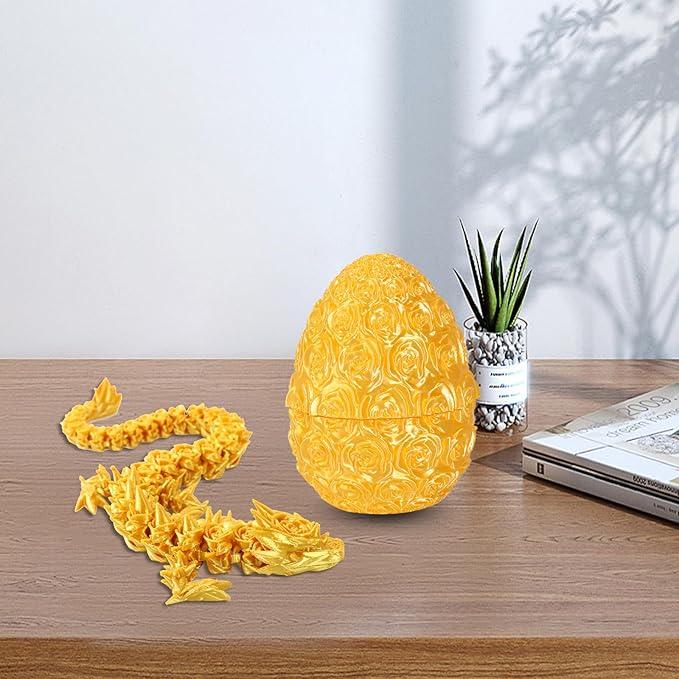 Pigmiss 3D Printed Dragon,3D Dragon Eggs with Dragon Inside,Dragon Fidget Toy for Adult,Full Articulated Dragon Crystal Dragon Easter Eggs Decoration for Gift (Rose-Yellow)