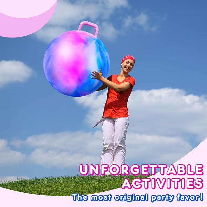 Lewtemi Hopper Ball for Adults, 31 Inch Bouncing Ball Hippity with Handle Rubber Hop, Jumping Hopping Exercise with Air Pump for Outdoors Sports Games Exercise (Blue Pink Cloud)