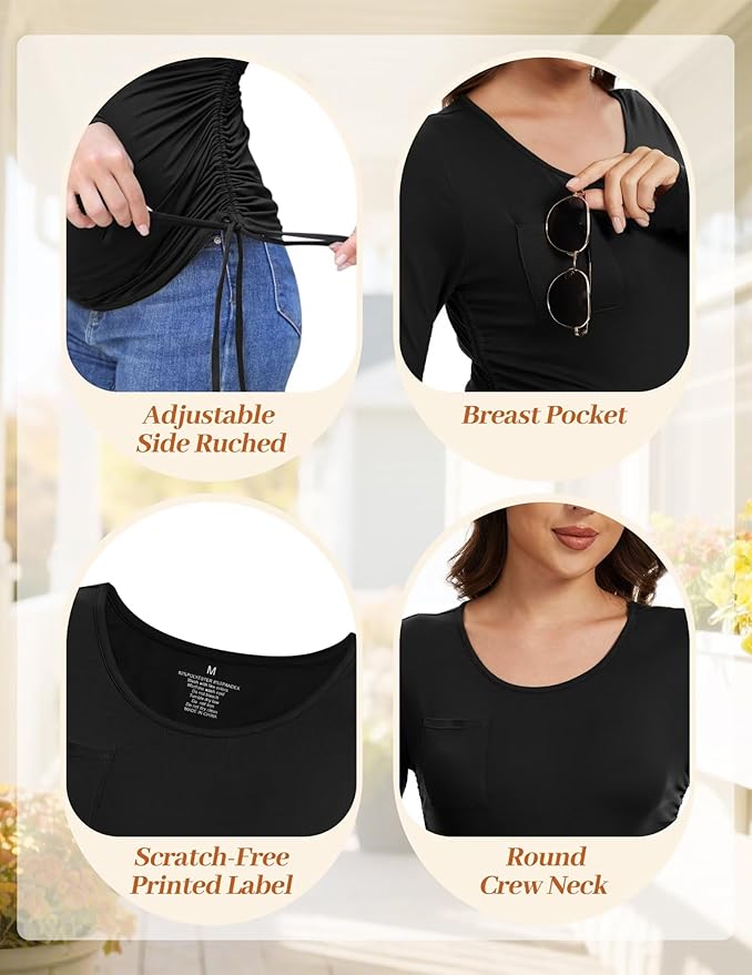 Fotociti Maternity Shirts Long Sleeve, Pregnancy Side Ruched Tops,Women’s Clothes for Mama Work Casual Yoga Wearing