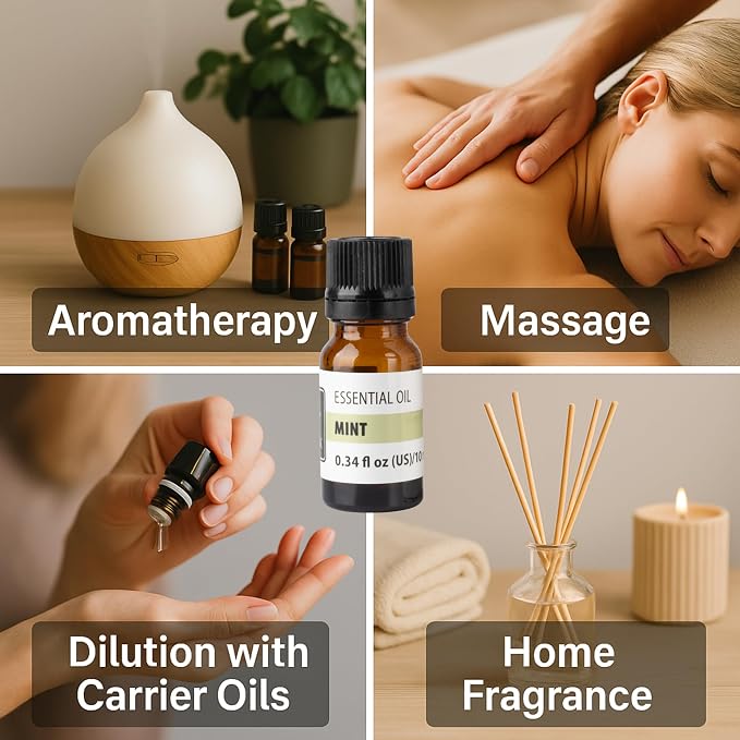 Mint Essential Oil – Cooling Herbal Aroma Oil for Diffusers, Aromatherapy & Home Fragrance – Crisp Refreshing Scent – 0.34 fl oz (10 ml)