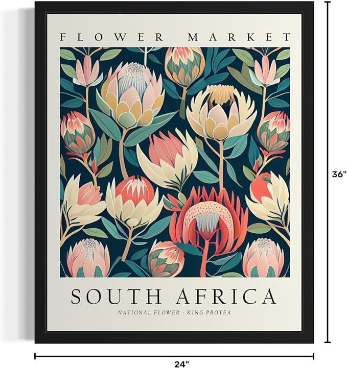 South Africa, King Protea Art Print Poster, Flower Market Wall Art, Floral Artwork Decor for Bedroom, Kitchen, Bathroom, Livingroom Decoration 52 (South Africa, King Protea, 36"L x 24"W, Unframed)