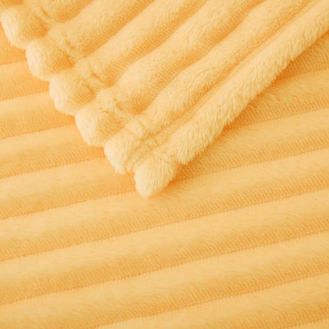 Light Yellow Fleece Throw Blanket 60”×80” for Couch Sofa Livingroom | Linecooo Super Soft Cozy Plush Microfiber Flannel Bed Blanket Striped Design Lightweight Home Decor Gifts for Adult Mom Women