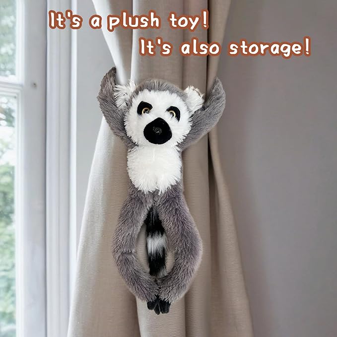 2 Pcs 50CM realistic hanging plush animal-filled lemur toys with hands and feet Parent-child knot , Lemur soft long plush jungle party decoration curtain storage toys Stuffed Animals for Kids 4-8