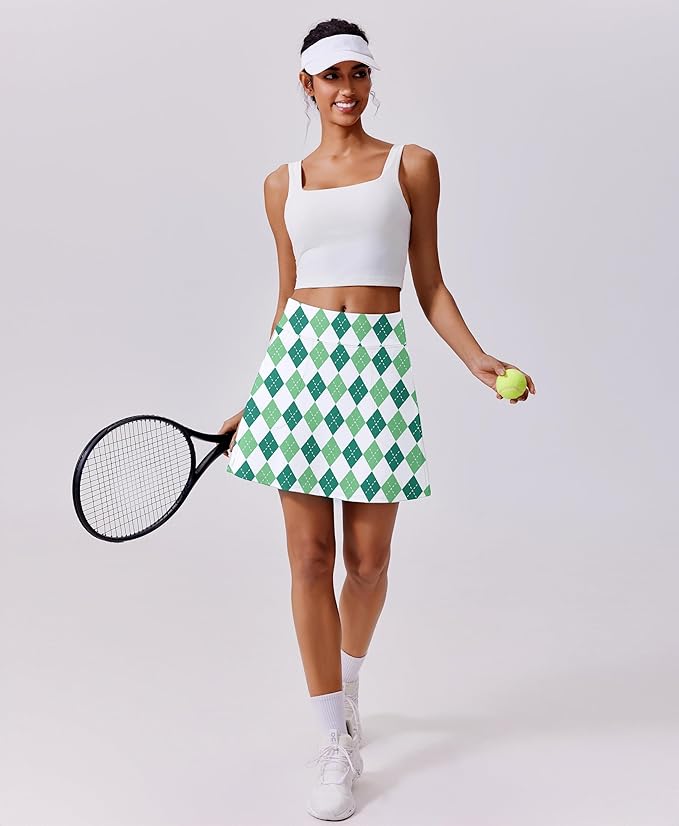 PINSPARK 17" Golf Skorts for Woman High Waisted Tennis Skirt with 4 Pockets | Lightweight, Quick Dry, 4-Way Strecth, Breathable, Tummy Control, UPF 50+ Athletic Skort for Workout, Pickleball, Gym, Casual