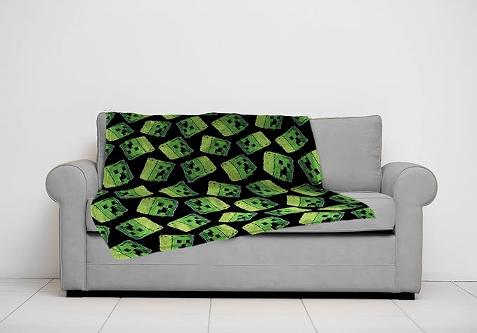 Jay Franco Plush Throw Blanket – 46" x 60" Inch Cartoon Kids Soft & Cozy Fleece Throw for Bedroom & Couch Décor, Official Licensed Product, Black - Minecraft Creeper