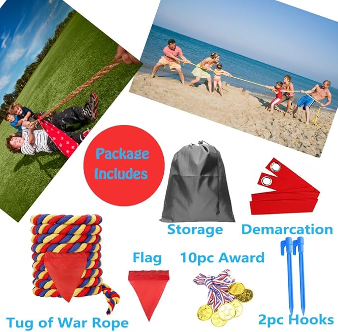 20 Feet Tug of War Rope for Kids and Adults, Outdoor Games Summer Outdoors Yard Backyard Camping Lawn Games for Field Day Family Reunion Birthday Party Team Building Activities Carnival Games-Colours