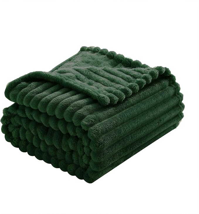 Green Fleece Throw Blanket 108”×90” for Couch Sofa Livingroom | Super Soft Cozy Plush Microfiber Flannel Bed Blanket Striped Design Lightweight Home Decor Gifts for Adults Mom Women