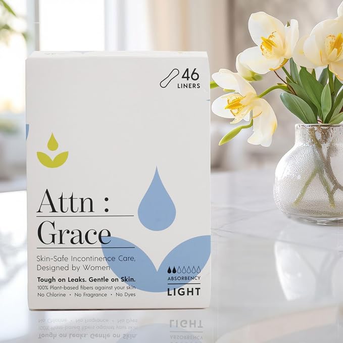 Attn: Grace Panty Liners for Women - 92 Liners – for Light Urinary Incontinence, Bladder Leakage or Postpartum - 100% Breathable & Plant-Based Materials Active Odor Control, Free from Harsh Chemicals