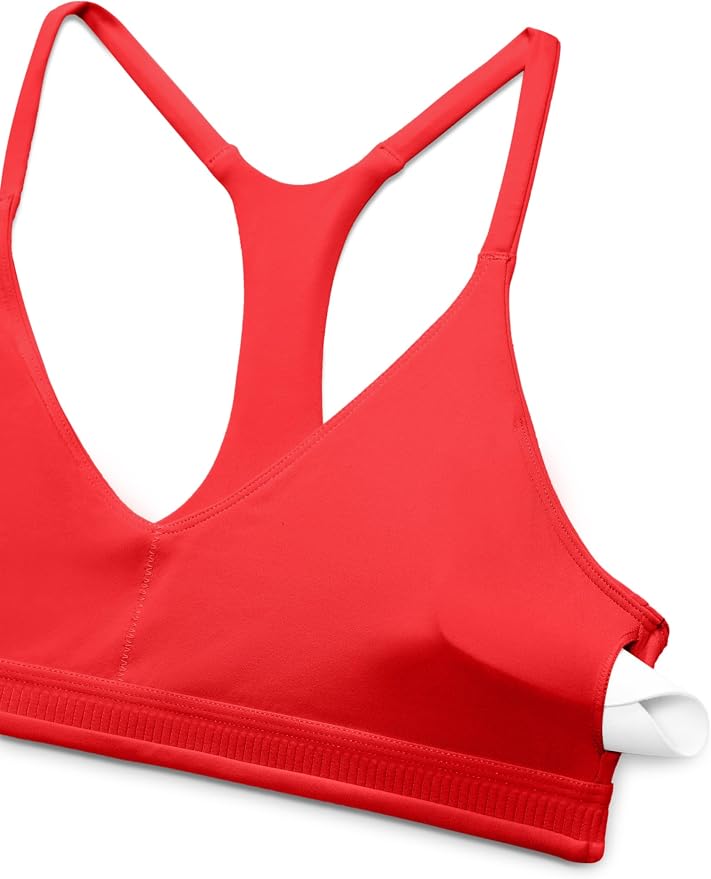 CRZ YOGA Butterluxe Low Coverage V Neck Sports Bras for Women - Spaghetti Straps Racerback Padded Yoga Top